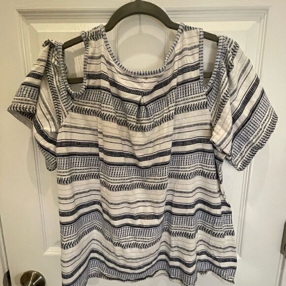 Max Studio blue white striped large top blouse - Picture 2 of 6